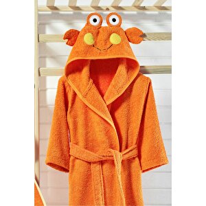 Bebek Bornoz Seti, Yenidoğan Hediyesi, Pamuklu Çocuk Bornoz, Yengeç (4 Parça) Turuncu