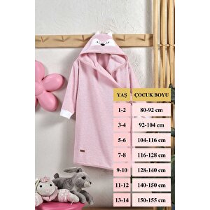 Çocuk Bornozu, Pamuklu, Kapüşonlu, Kız Çocuk, Kedi, Pembe (13-14 Yaş)