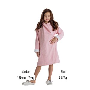 Çocuk Bornozu, Pamuklu, Kapüşonlu, Kız Çocuk, Kedi, Pembe (11-12 Yaş) 11-12 Yaş