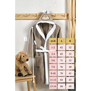 Çocuk Bornozu, Pamuklu, Kapüşonlu, Kız Çocuk, Maymun, Kahve (1-2 Yaş)