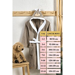 Çocuk Bornozu, Pamuklu, Kapüşonlu, Kız Çocuk, Maymun, Kahve (1-2 Yaş)