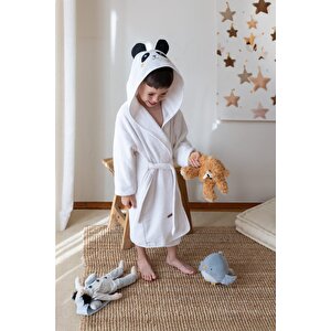 Çocuk Bornozu, Pamuklu, Kapüşonlu, Unisex Çocuk, Panda, Beyaz (3-4 Yaş)