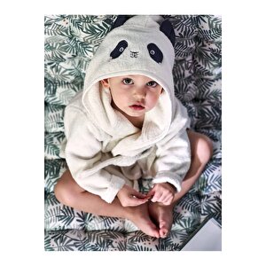 Çocuk Bornozu, Pamuklu, Kapüşonlu, Unisex Çocuk, Panda, Beyaz (3-4 Yaş)