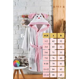 Çocuk Bornozu, Pamuklu, Kapüşonlu, Kız Çocuk, Köpek, Beyaz (9-10 Yaş)