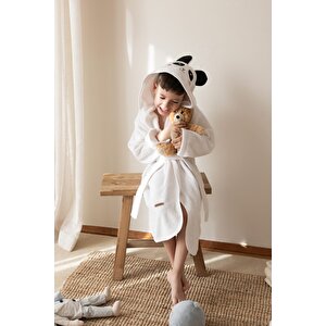 Çocuk Bornozu, Pamuklu, Kapüşonlu, Unisex Çocuk, Panda, Beyaz (7-8 Yaş) 7-8 Yaş