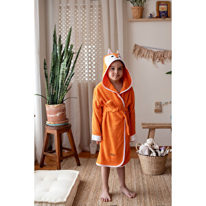 Çocuk Bornozu, Pamuklu, Kapüşonlu, Unisex Çocuk, Tilki, Turuncu (1-2 Yaş)