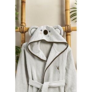 Çocuk Bornozu, Pamuklu, Kapüşonlu, Erkek Çocuk, Koala Ayı, Gri (13-14 Yaş)