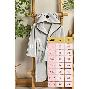 Çocuk Bornozu, Pamuklu, Kapüşonlu, Erkek Çocuk, Koala Ayı, Gri (13-14 Yaş)