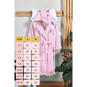 Çocuk Bornozu, Pamuklu, Kapüşonlu, Kız Çocuk, Fil, Pembe (13-14 Yaş)