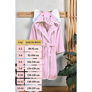 Çocuk Bornozu, Pamuklu, Kapüşonlu, Kız Çocuk, Fil, Pembe (13-14 Yaş)