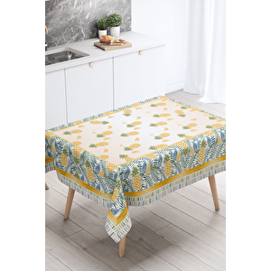 Lüks Leke Tutmaz Masa Örtüsü, Gabardin Kumaş, Italyan Baskı, Çeyizlik (140x180 Cm) Ananas