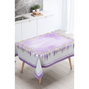 Lüks Leke Tutmaz Masa Örtüsü, Gabardin Kumaş, Italyan Baskı, Çeyizlik (140x180 Cm) Lavanta