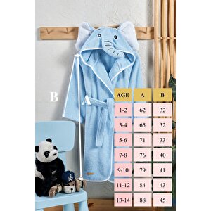 Çocuk Bornozu, Pamuklu, Kapüşonlu, Erkek Çocuk, Fil, Mavi (9-10 Yaş)