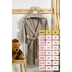 Çocuk Bornozu, Pamuklu, Kapüşonlu, Erkek Çocuk, Maymun, Kahverengi (9-10 Yaş)