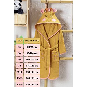 Çocuk Bornozu, Pamuklu, Kapüşonlu, Kız Çocuk, Zürafa, Hardal (9-10 Yaş)
