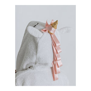 Çocuk Bornozu, Pamuklu, Kapüşonlu, Kız Çocuk, Unicorn, Beyaz (7-8 Yaş)