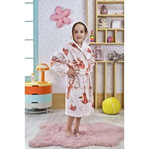 Çocuk Bornozu, Pamuklu, Kapüşonlu, Kız Çocuk, Sincap Baskılı (5-6 Yaş)