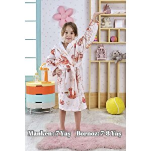 Çocuk Bornozu, Pamuklu, Kapüşonlu, Kız Çocuk, Sincap Baskılı (5-6 Yaş)