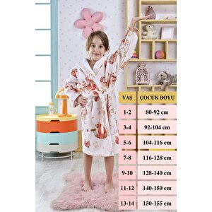Çocuk Bornozu, Pamuklu, Kapüşonlu, Kız Çocuk, Sincap Baskılı (5-6 Yaş)