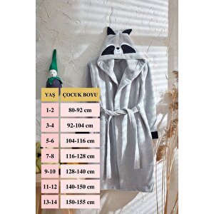 Çocuk Bornozu, Pamuklu, Kapüşonlu, Erkek Çocuk, Rakun, Gri (7-8 Yaş)