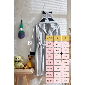 Çocuk Bornozu, Pamuklu, Kapüşonlu, Erkek Çocuk, Rakun, Gri (7-8 Yaş)