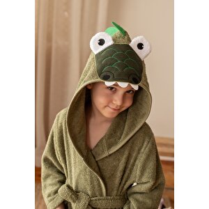 Çocuk Bornozu, Pamuklu, Kapüşonlu, Erkek Çocuk, Timsah, Yeşil (9-10 Yaş) 9-10 Yaş