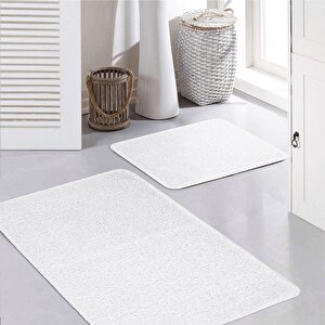 Synergy Doğal Kaymaz Taban 2'li Banyo Paspası 100x60 50x60 Beyaz
