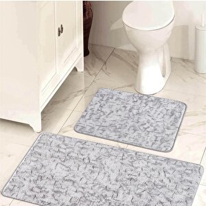 Sadiva Doğal Kaymaz Taban 2'li Banyo Paspası 60x100 - 50x60 Antrasit Gri