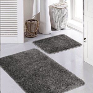 Synergy Doğal Kaymaz Taban 2'li Banyo Paspası 100x60 50x60 Gri