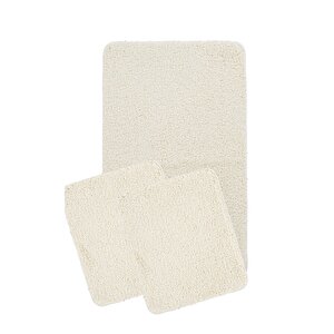 Doğal Kaymaz Taban Yıkanabilir Soft Shaggy  3'lü Banyo Paspası 60x100 - 50x60 - 50x60 Krem