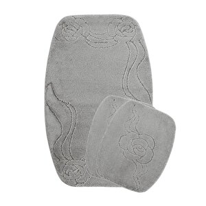 Sebano Zenga Doğal Kaymaz Taban 3’lü Banyo Paspası 60x100 - 50x60 - 50x60 Gri