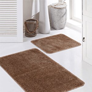 Synergy Doğal Kaymaz Taban 2'li Banyo Paspası 100x60 50x60 Açık Kahverengi