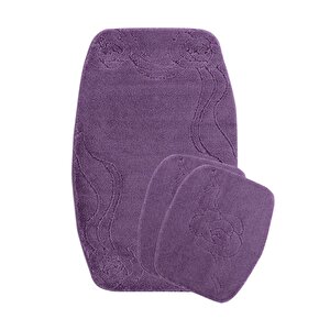 Sebano Zenga Doğal Kaymaz Taban 3’lü Banyo Paspası 60x100 - 50x60 - 50x60 Lila