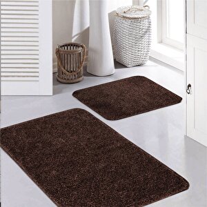 Synergy Doğal Kaymaz Taban 2'li Banyo Paspası 100x60 50x60 Koyu Kahverengi
