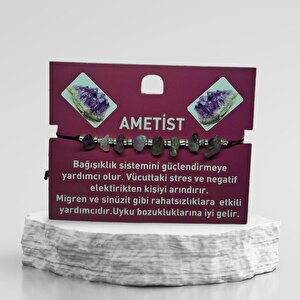 Doğal Taş Bileklik Ametist Taşı Bileklik Ayarlanabilir İpli Ametist Taşı Kristalize Kırık Taş Şifalı Bileklik