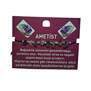Doğal Taş Bileklik Ametist Taşı Bileklik Ayarlanabilir İpli Ametist Taşı Kristalize Kırık Taş Şifalı Bileklik