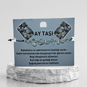 Doğal Taş Bileklik Ay Taşı Bileklik Ayarlanabilir İpli Ay Taşı Kristalize Moon Stone Kırık Taş Şifalı Bileklik