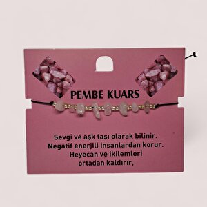 Doğal Taş Bileklik Pembe Kuars Taşı Bileklik Ayarlanabilir İpli Pınk Quartz Taş Kristalize Kırık Taş Şifalı Bileklik