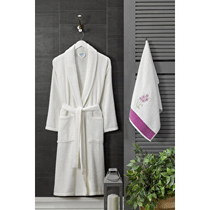 Havlulu Banyo Kadın Bornoz Takımı Şalyaka 100 Pamuklu L/XL