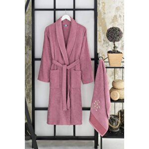 Havlulu Banyo Kadın Bornoz Takımı Şalyaka 100 Pamuklu L/XL