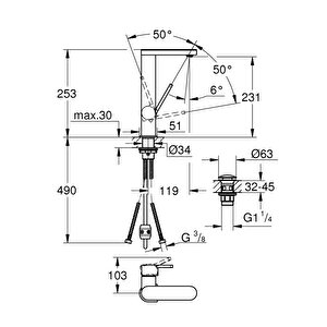 Grohe Plus Tek Kumandalı Lavabo Bataryası 1/2"
L-boyut - 23844003