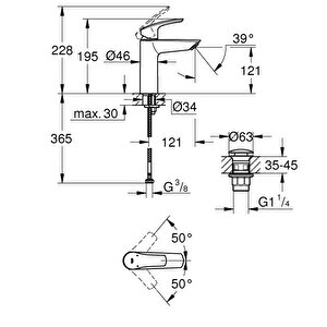 Eurosmart Tek Kumandalı Lavabo Bataryası 
M - Boyut - 23923003