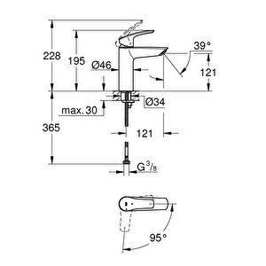 Eurosmart Tek Kumandalı Lavabo Bataryası 
M - Boyut - 2339530e