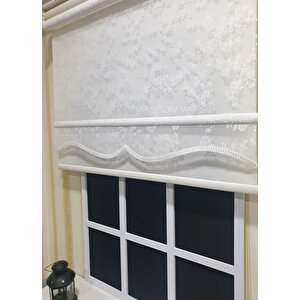 Kırık Beyaz Tül Perde Ve Ekru Çift Mekanizmalı Stor Perde Stb4003 60x200 cm