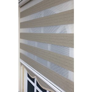 Zebra Stor Perde Organze Koyu Bej Gümüş Simli Etek Dilimli Stb910