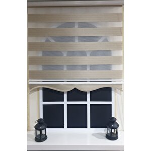 Zebra Stor Perde Organze Koyu Bej Gümüş Simli Etek Dilimli Stb910