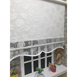 Çift Mekanizmalı Kirli Beyaz Tül Perde Ve Ekru Stor Perde Stb1093 80x260 cm