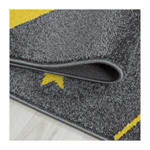 Sevimli Yıldız Desenli Soft Çocuk Odası Halısı Gri Sarı Renkli 80x150 cm