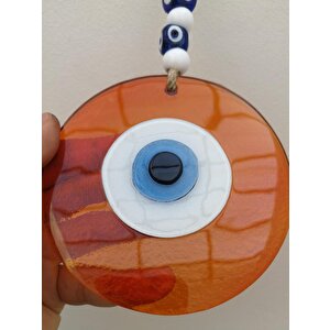 Renkli Cam Nazarlık Duvar Süsü Nazar Boncuğu Turuncu
