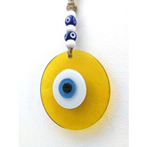 Renkli Cam Nazarlık Duvar Süsü Nazar Boncuğu Sarı